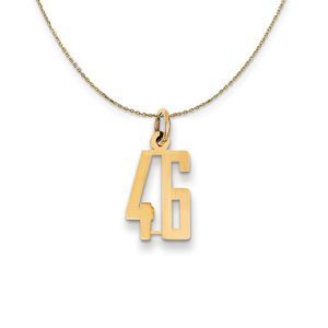 14k Yellow Gold, Alumni Small Elongated Number 46 Necklace - 20 Inch